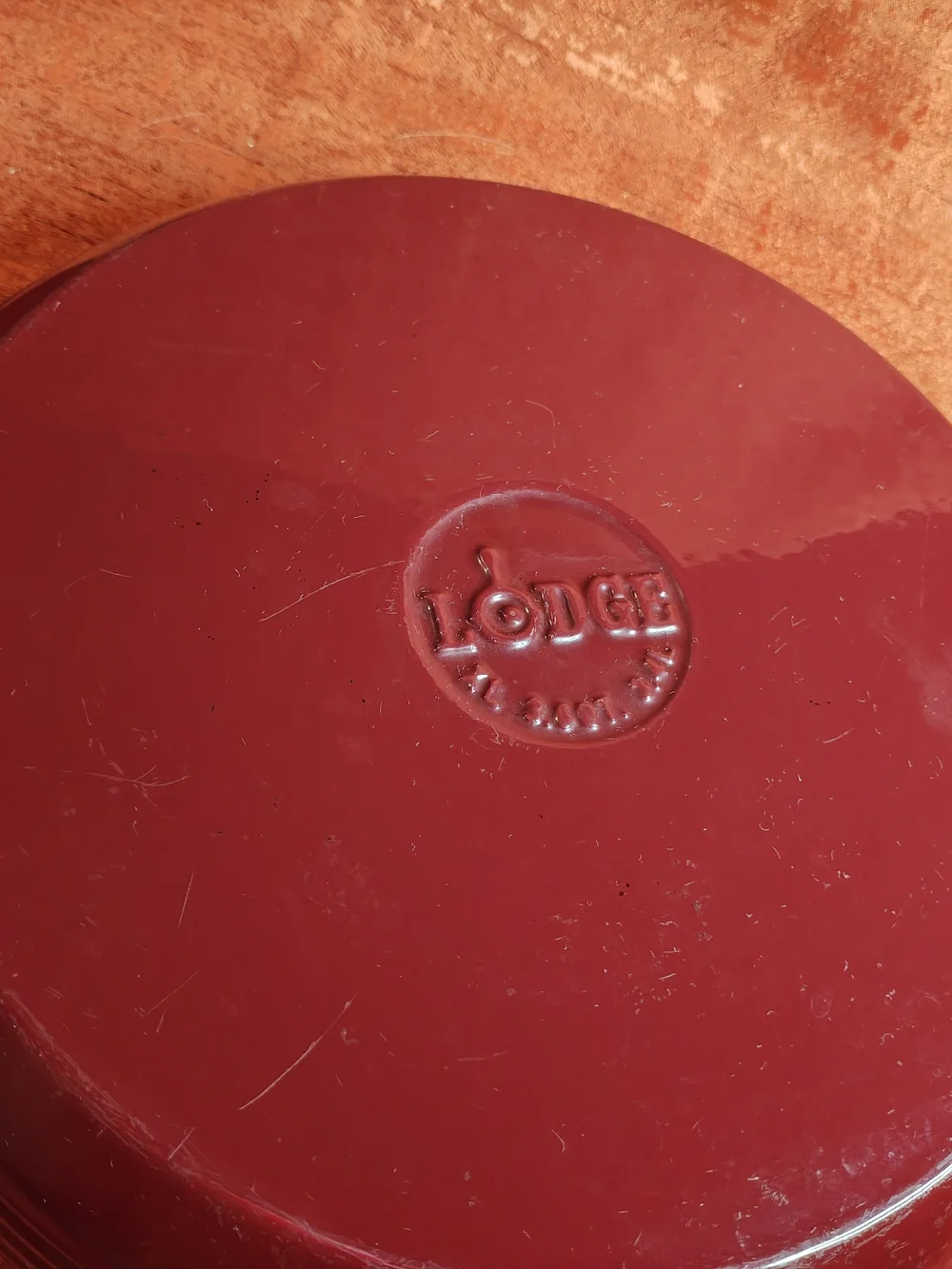 Red Enameled Dutch Oven Lid with Black Knob - Unknown Brand